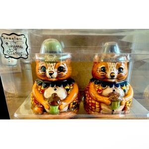 Johanna Parker Squirrel Corn Cob Acorn Salt & Pepper Shakers, New!